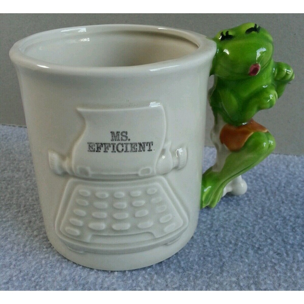 1980 Enesco Frog Ms Efficient Secretary Day Mug Pencil Holder Giftware Japan